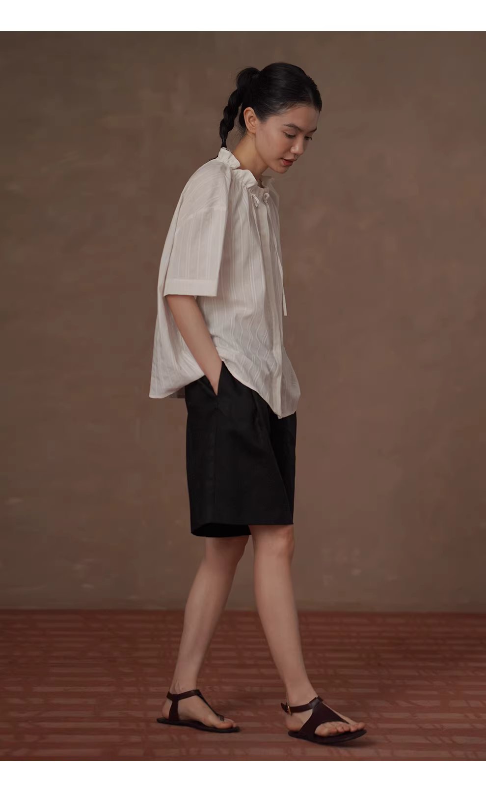 法式花邊立領亞麻棉混紡立體繡花豎條紋寬鬆短袖襯衫女,法式花邊立領亞麻棉混紡立體繡花豎條紋寬鬆短袖襯衫女,HBFS1066,法式花邊立領亞麻棉混紡立體繡花豎條紋寬鬆短袖襯衫女,立體花紋,法式剪裁