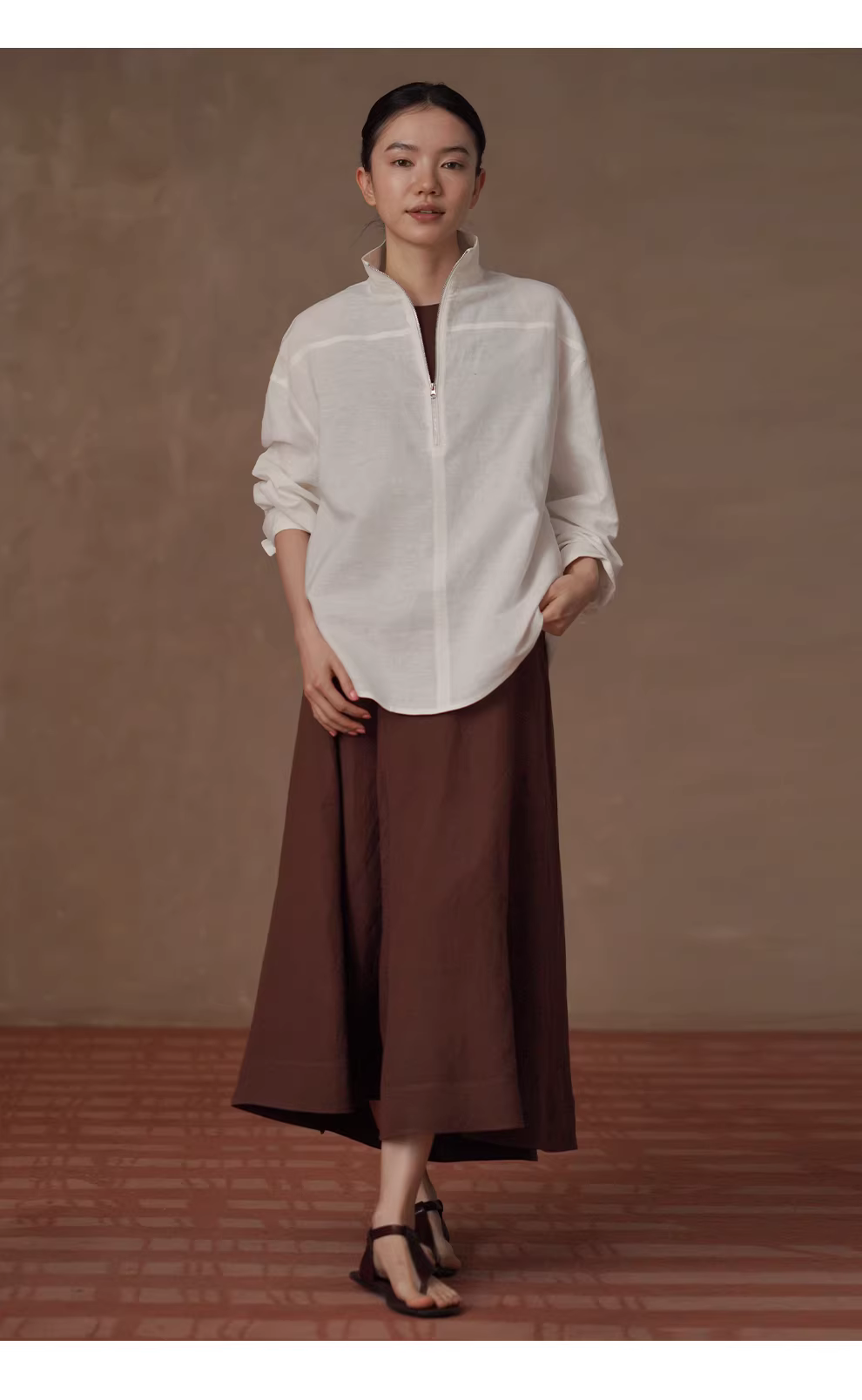 天然呼吸感亞麻棉半開門襟立領寬鬆長袖簡約顯瘦襯衫女,天然呼吸感亞麻棉半開門襟立領寬鬆長袖簡約顯瘦襯衫女,HBFS1075,天然呼吸感亞麻棉半開門襟立領寬鬆長袖簡約顯瘦襯衫女,俐落幹練,半開拉鍊