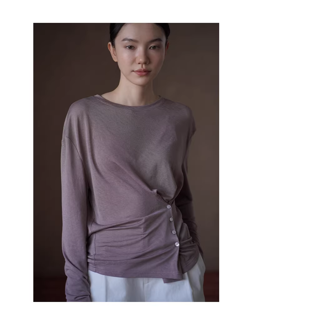 霧感夏意透氣涼爽萊賽爾混紡長袖T恤紐扣收腰顯瘦上衣女,霧感夏意透氣涼爽萊賽爾混紡長袖T恤紐扣收腰顯瘦上衣女,HBFS1078,霧感夏意透氣涼爽萊賽爾混紡長袖T恤紐扣收腰顯瘦上衣女,鈕扣收腰,舒適透氣