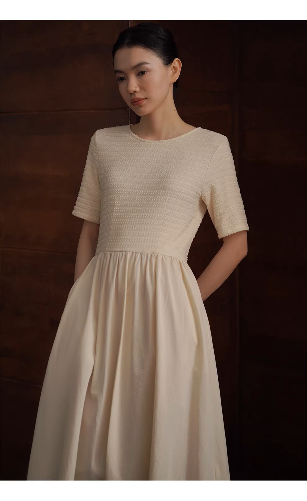 溫柔碰撞立體提花織造拼接棉感蓬蓬裙擺顯瘦洋裝,溫柔碰撞立體提花織造拼接棉感蓬蓬裙擺顯瘦洋裝,HBFS7031,溫柔碰撞立體提花織造拼接棉感蓬蓬裙擺顯瘦洋裝,混紡垂墜,高腰修飾