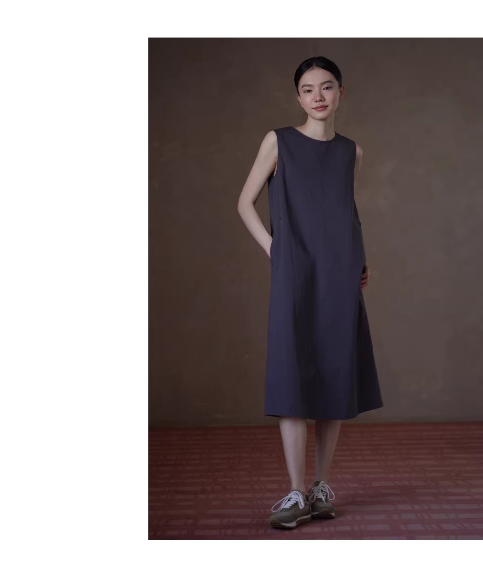 霧面霧面中線分割可調式收腰寬鬆直筒圓領無袖洋裝女,霧面霧面中線分割可調式收腰寬鬆直筒圓領無袖洋裝女,HBFS7034,霧面霧面中線分割可調式收腰寬鬆直筒圓領無袖洋裝女,耐磨抗皺,調節腰圍