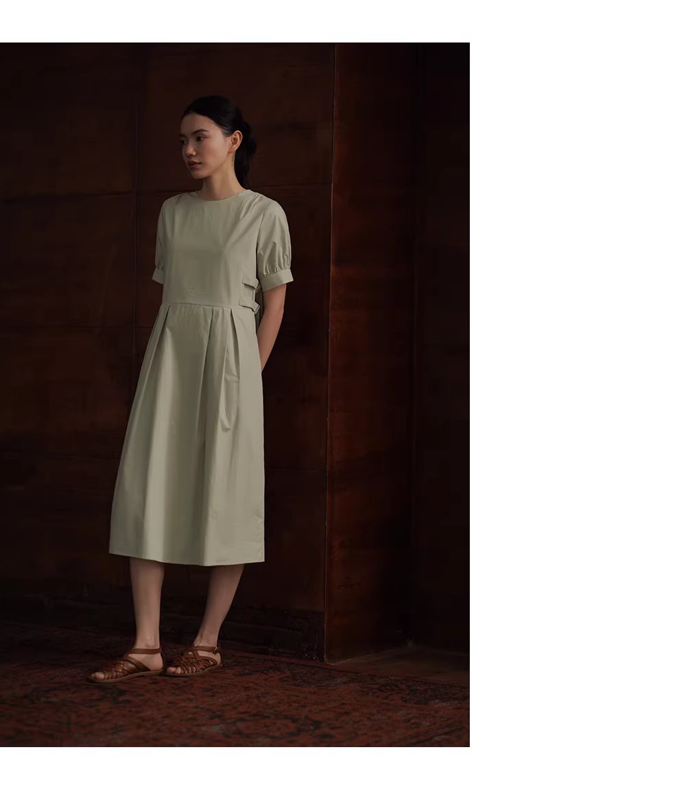 收腰立體壓褶腰袢設計100棉圓領泡泡袖寬鬆顯瘦洋裝女,收腰立體壓褶腰袢設計100棉圓領泡泡袖寬鬆顯瘦洋裝女,HBFS7042,收腰立體壓褶腰袢設計100棉圓領泡泡袖寬鬆顯瘦洋裝女,純棉親膚,版型修飾