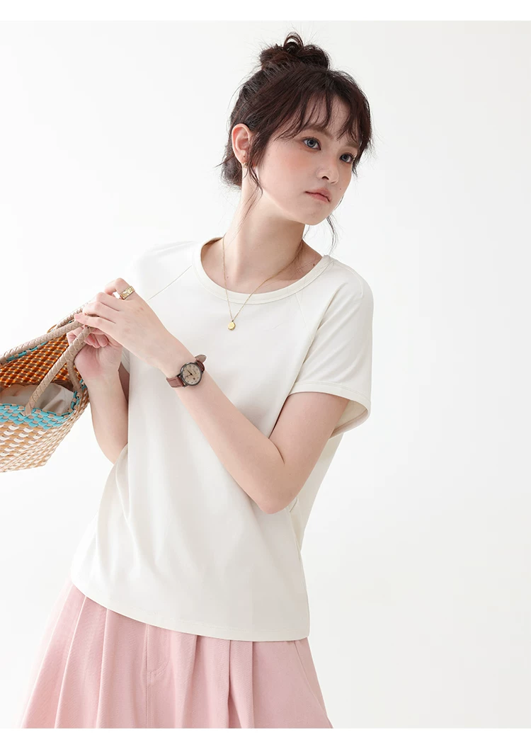 雙面長絨棉舒適短袖T恤女夏季新款通勤百搭上衣,雙面長絨棉舒適短袖T恤女夏季新款通勤百搭上衣,HBFS1105,雙面長絨棉舒適短袖T恤女夏季新款通勤百搭上衣,必備單品,天絲混棉