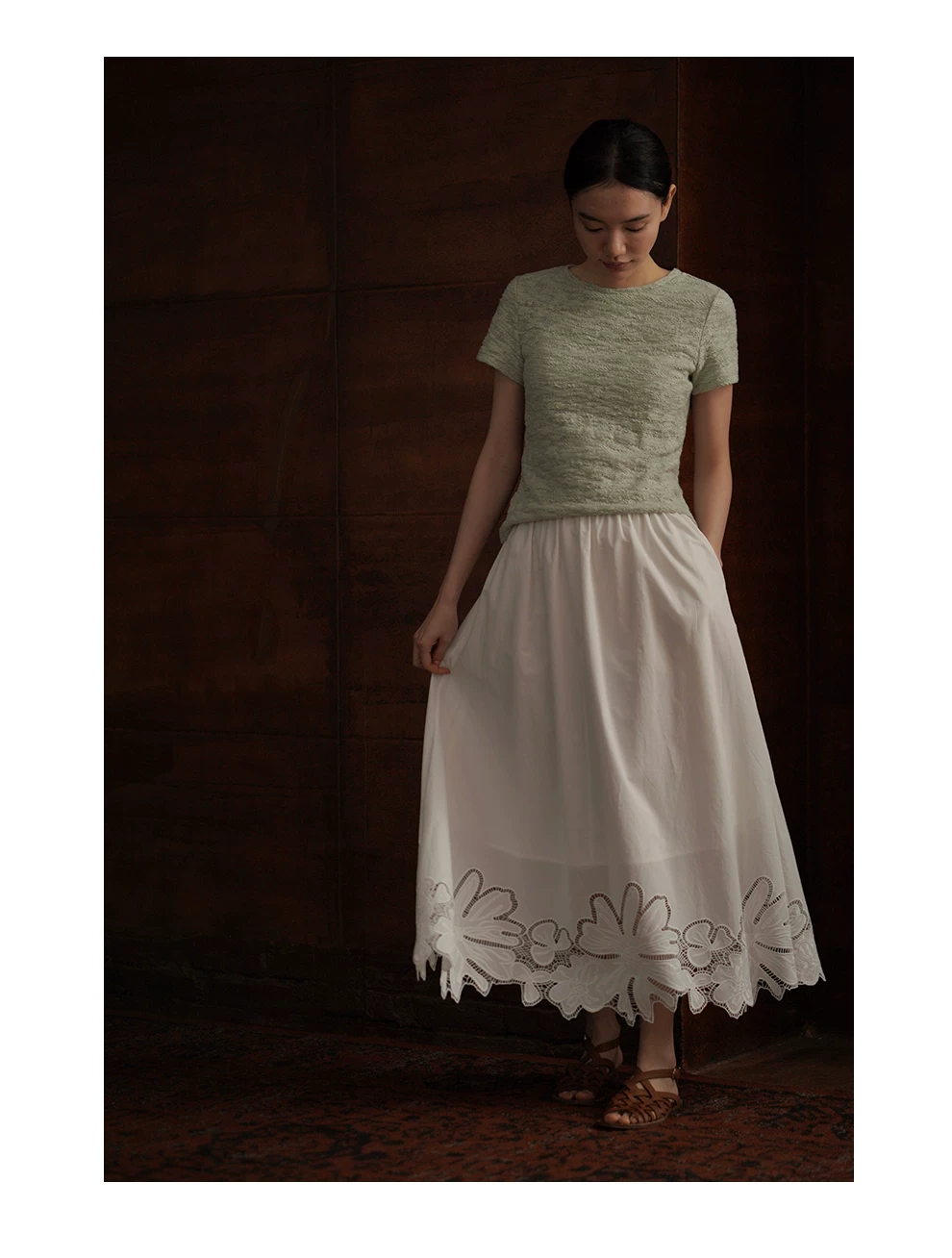 假日漫步定位刺繡蕾絲高支棉鬆緊腰頭長款顯瘦半身裙女,假日漫步定位刺繡蕾絲高支棉鬆緊腰頭長款顯瘦半身裙女,HBFS2022,假日漫步定位刺繡蕾絲高支棉鬆緊腰頭長款顯瘦半身裙女,純棉親膚,A字修身