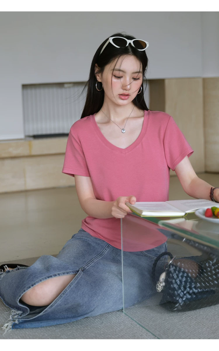 胖mm大尺碼女裝基本款V領短袖T恤夏裝女多巴胺穿搭玫紅色上衣,胖mm大尺碼女裝基本款V領短袖T恤夏裝女多巴胺穿搭玫紅色上衣,HBFS1166,胖mm大尺碼女裝基本款V領短袖T恤夏裝女多巴胺穿搭玫紅色上衣,V領造型,舒適好穿