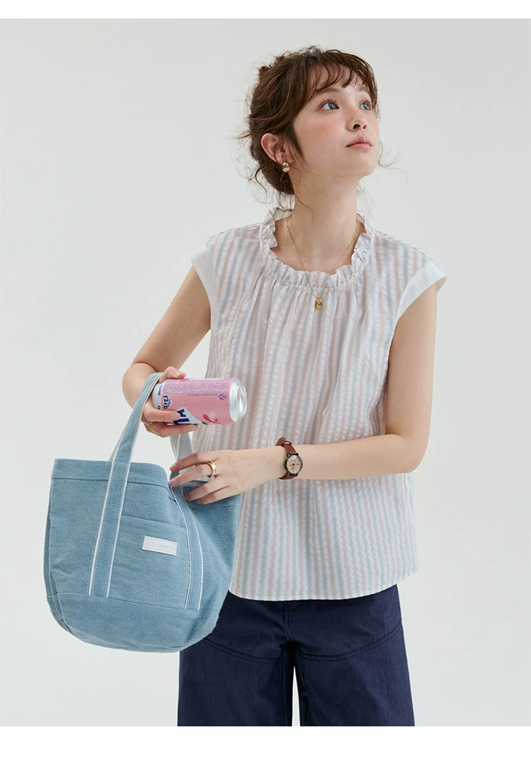 撞色條紋拼接袖口背心襯衫女夏季新款蕾絲領上衣,撞色條紋拼接袖口背心襯衫女夏季新款蕾絲領上衣,HBFS1264,撞色條紋拼接袖口背心襯衫女夏季新款蕾絲領上衣,木耳邊,全棉面料