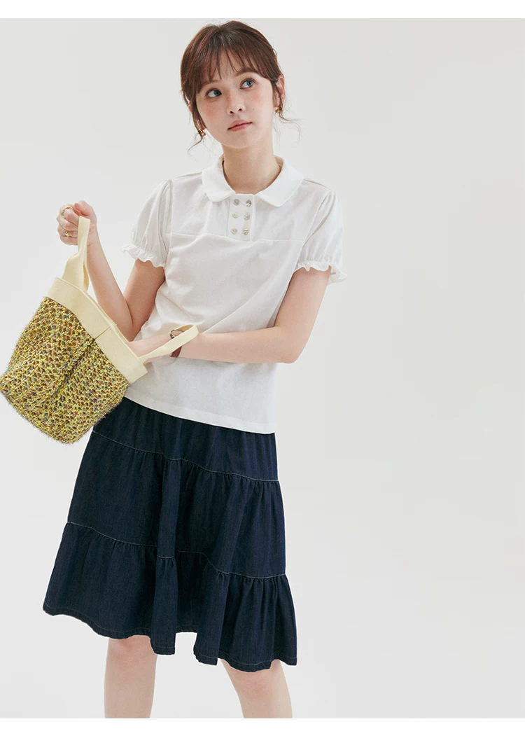 雙排扣元寶領蕾絲短袖T恤女夏新款甜美白色上衣,雙排扣元寶領蕾絲短袖T恤女夏新款甜美白色上衣,HBFS1279,雙排扣元寶領蕾絲短袖T恤女夏新款甜美白色上衣,雙排扣,修身版型