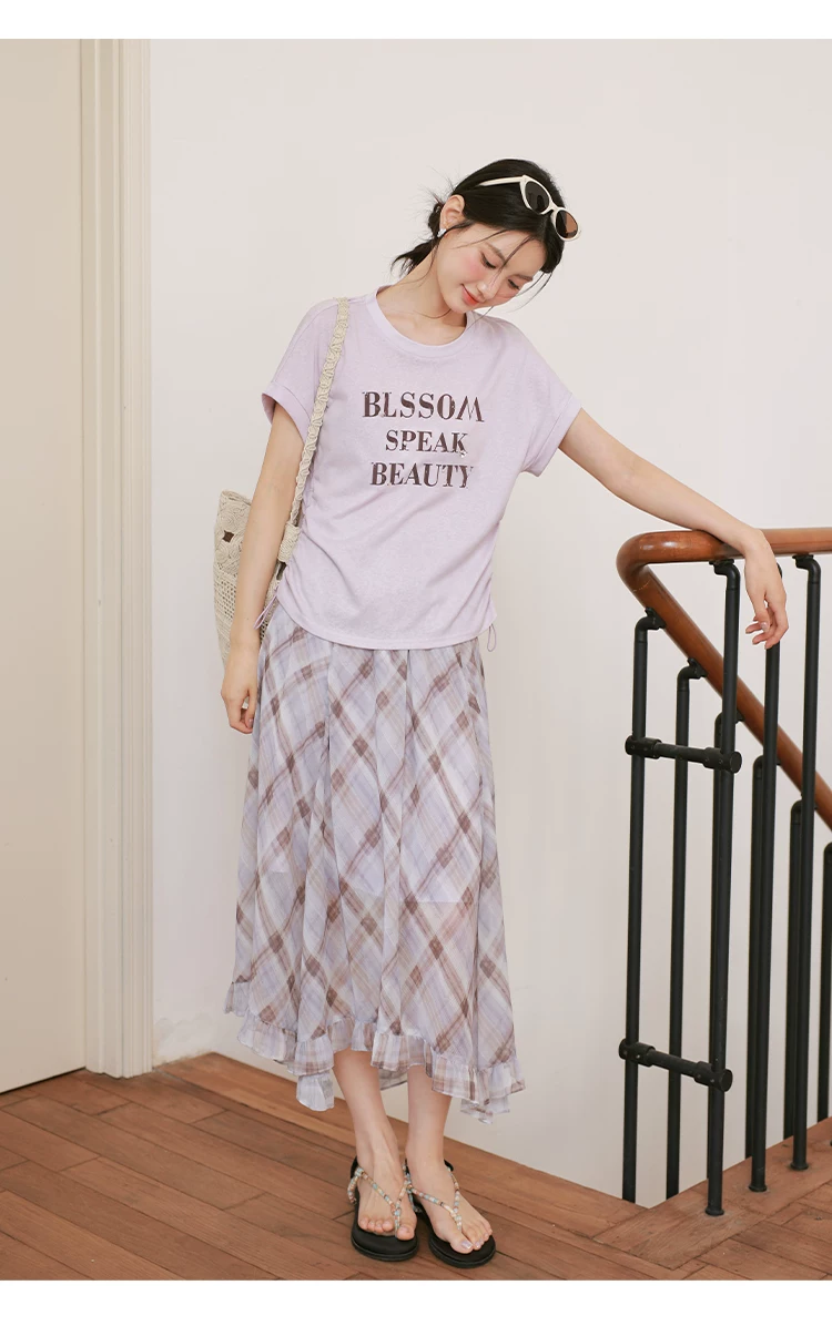 大尺碼夏裝字母印花短袖T恤女2026新款胖mm巨好看粉紫色上衣,大尺碼夏裝字母印花短袖T恤女2026新款胖mm巨好看粉紫色上衣,HBFS1317,大尺碼夏裝字母印花短袖T恤女2026新款胖mm巨好看粉紫色上衣,中大尺碼,腰間抽繩
