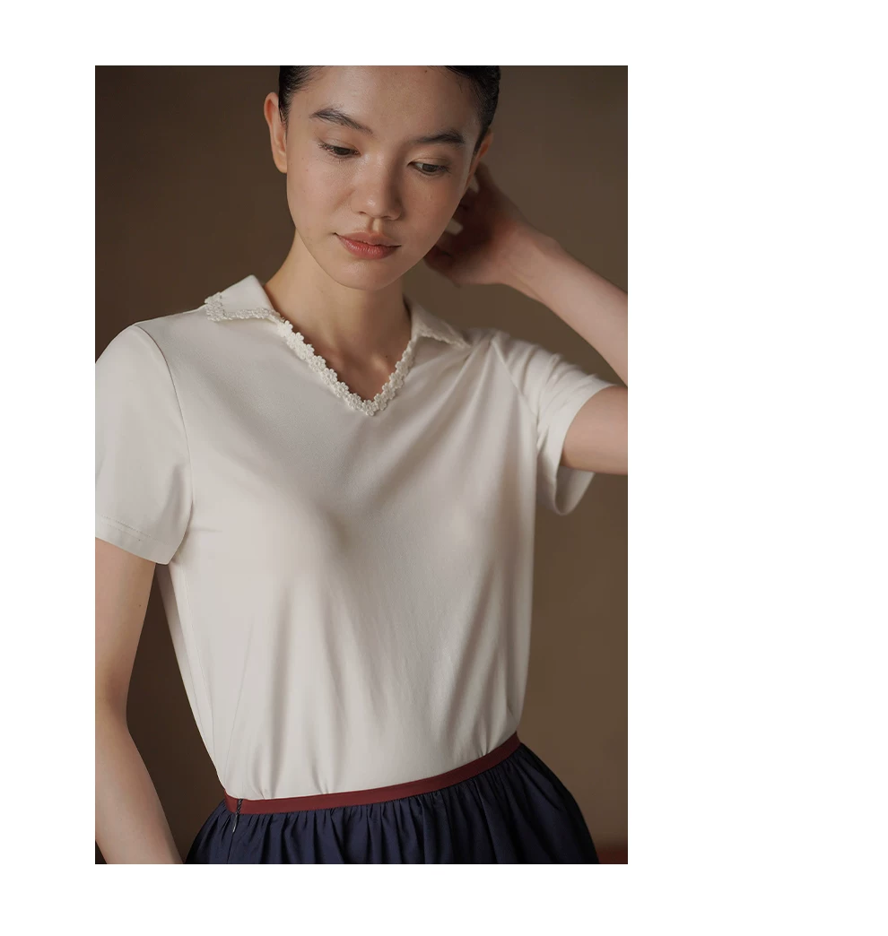 女孩日常T恤刺繡蕾絲拼接翻領V領柔軟彈性合身短袖上衣,女孩日常T恤刺繡蕾絲拼接翻領V領柔軟彈性合身短袖上衣,HBFS1356,女孩日常T恤刺繡蕾絲拼接翻領V領柔軟彈性合身短袖上衣,柔軟彈性,蕾絲拼接