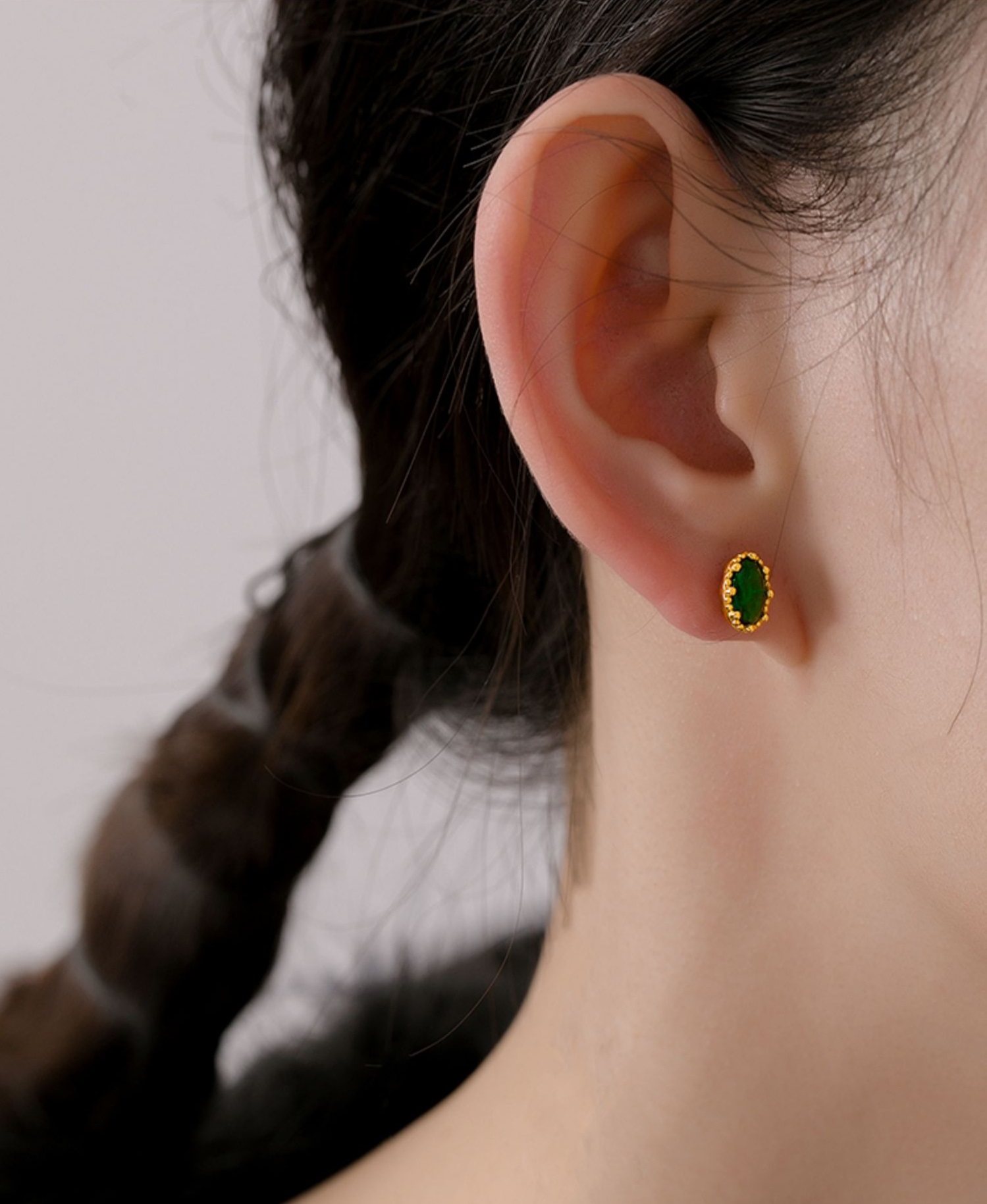 祖母綠鋯石耳環女高級耳環氣質輕奢小眾s925純銀耳骨釘耳墜小耳環