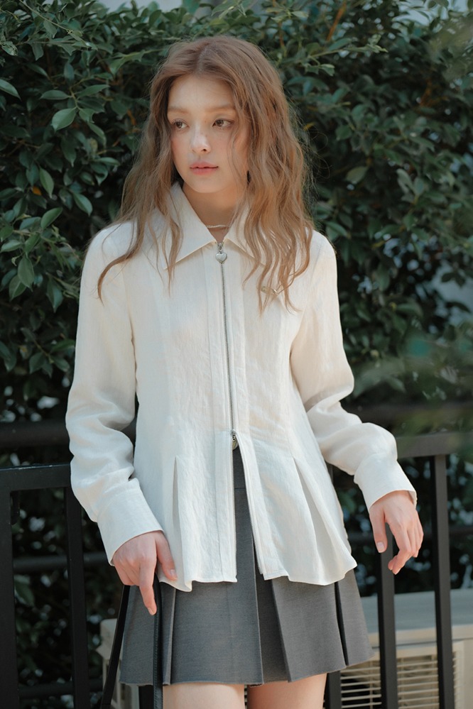 法式復古拉鍊設計感小眾長袖襯衫女白色春裝內搭上衣