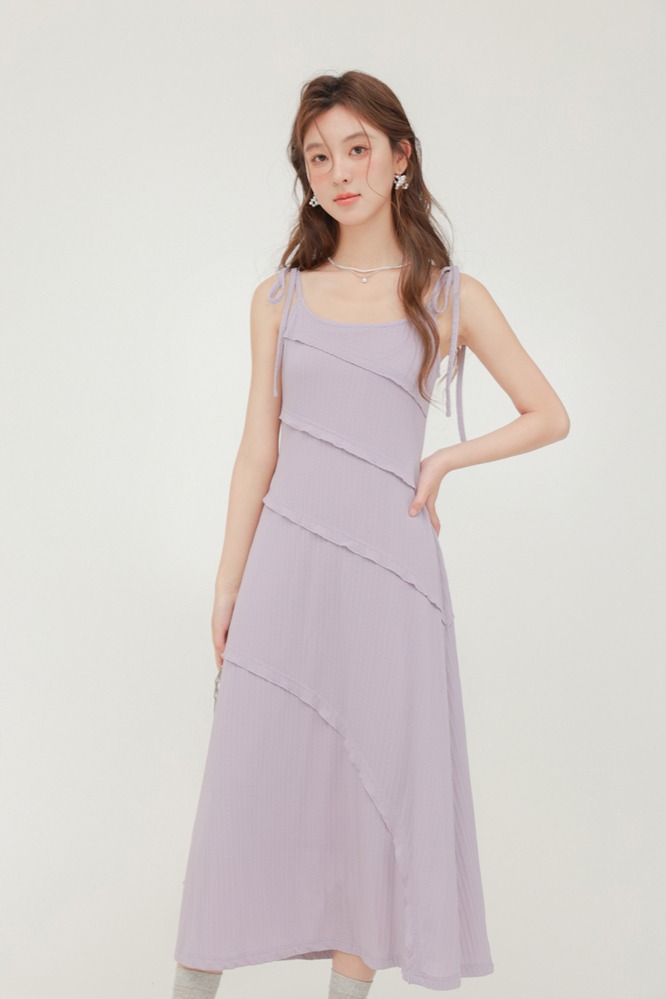 法式無袖吊帶紫色洋裝女春夏新品顯瘦針織裙子連身裙
