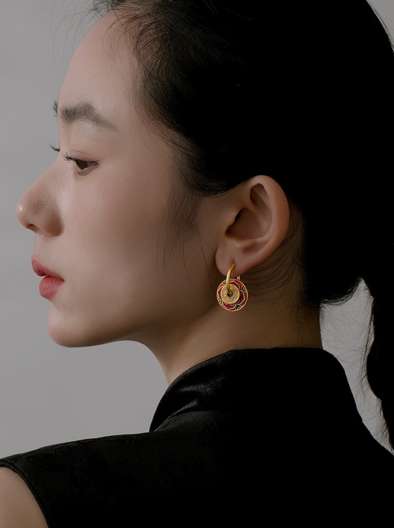 新品中式復古時尚耳環女小眾高級感一款多戴設計滴釉彩繪耳飾品
