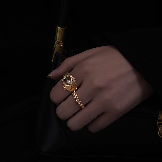 韓國時尚18k玫瑰金指環簡約尾戒