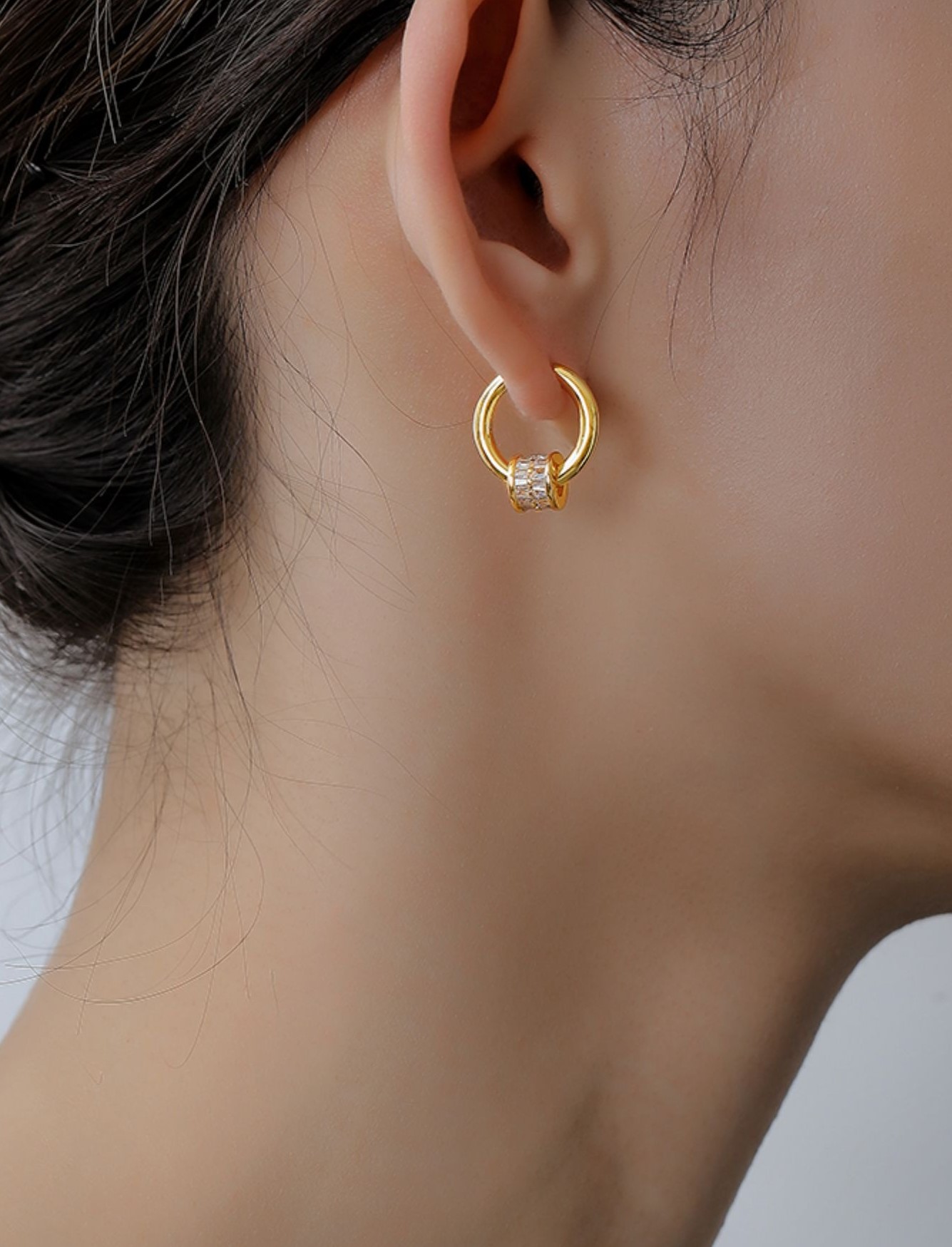 小眾鋯石輕奢設計k金色歐式大氣百搭耳飾
