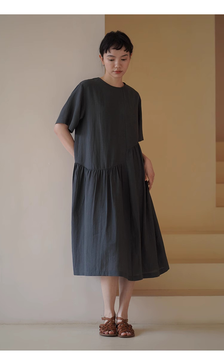 青藤蔓少女感洋裝不對稱分割裙擺設計感寬鬆顯瘦裙子