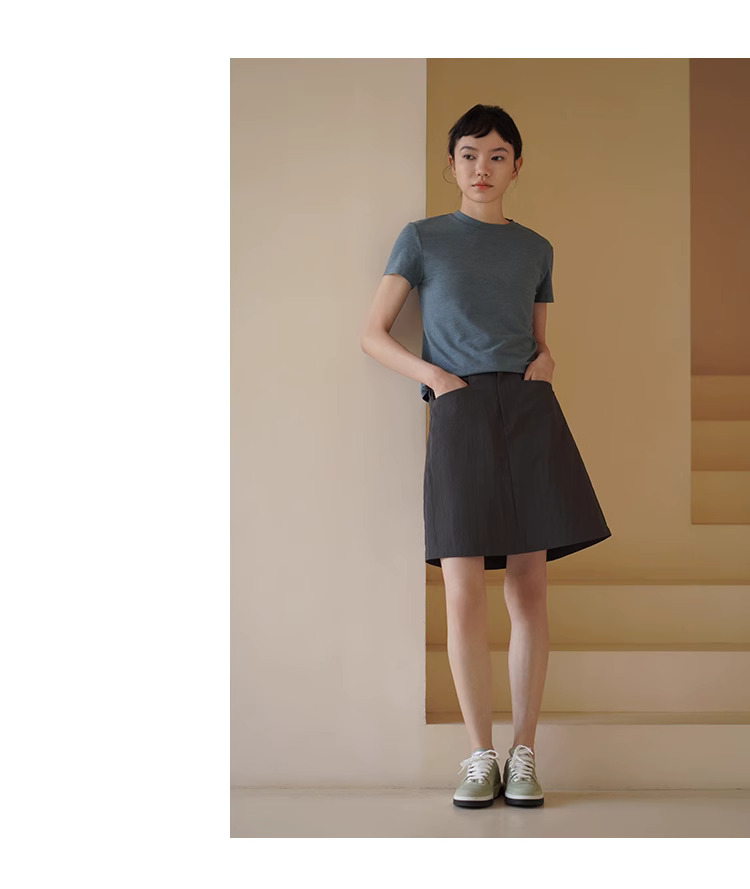 戶外感山系挺括裙子A字輪廓小個子高腰顯瘦遮肉半身裙女