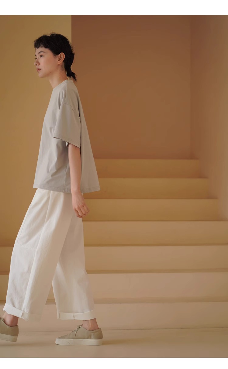 百搭基因立體剪裁分割直筒寬鬆版型高腰闊腿休閒長褲女