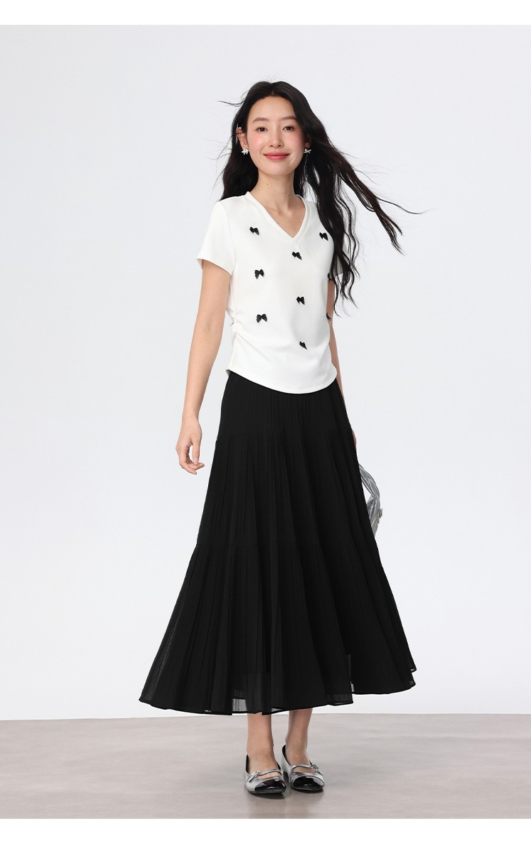 大尺碼高腰紫色半身裙女夏寬鬆雪紡裙氣質百褶裙長款