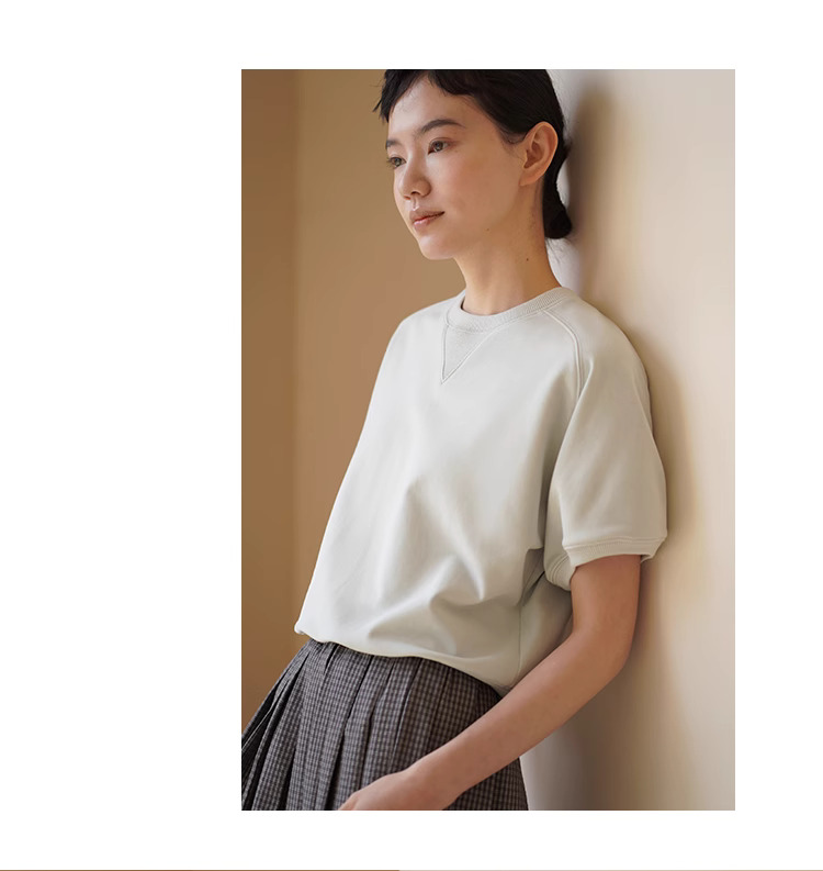 高比例棉柔軟迷你毛圈衛衣布料顯瘦插肩袖寬鬆休閒T恤女