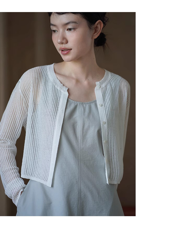 輕盈微風朦朧拉線絞花鏤空針織涼爽冰麻透氣防曬開衫女