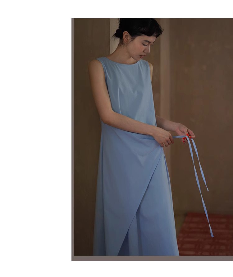 巴黎通行證不規則圍裹式收腰繫帶設計寬鬆通勤洋裝女