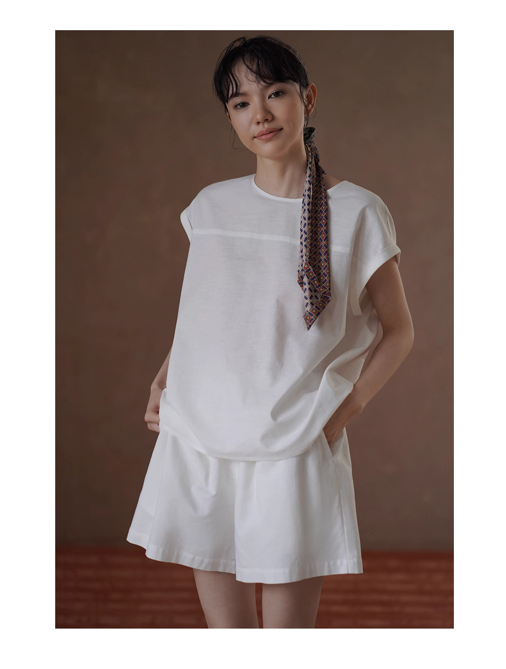 月光沙灘亞麻棉混紡度假透氣涼爽寬鬆上衣短褲兩件套裝