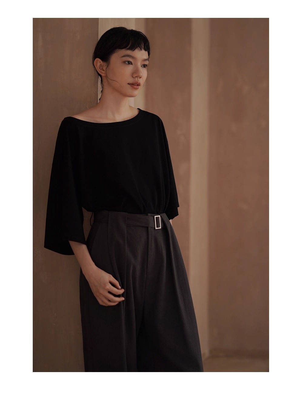 鬆弛自在法式上衣斜肩大領口輕薄透氣寬鬆顯瘦中袖T恤女