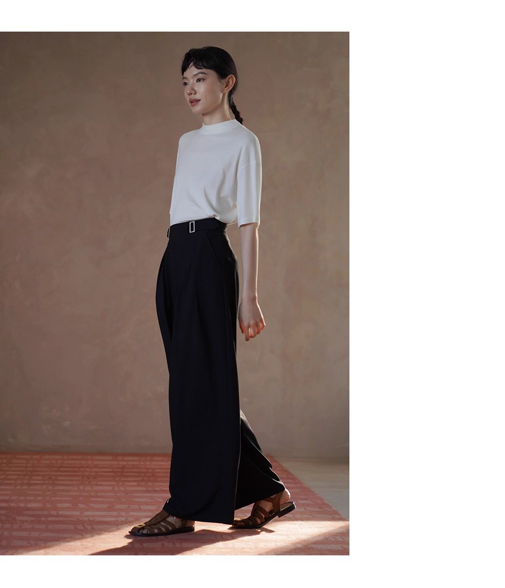 利落職場顯瘦高腰不對稱日字袢設計寬鬆顯瘦長褲女