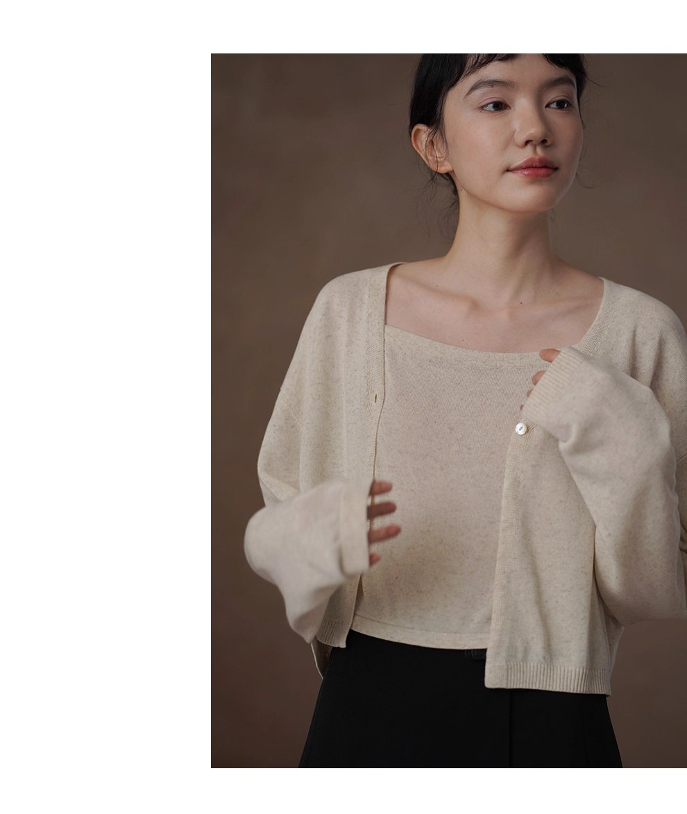 清新燕麥萊賽爾亞麻混紡背心開襟針織溫柔通勤兩件套女