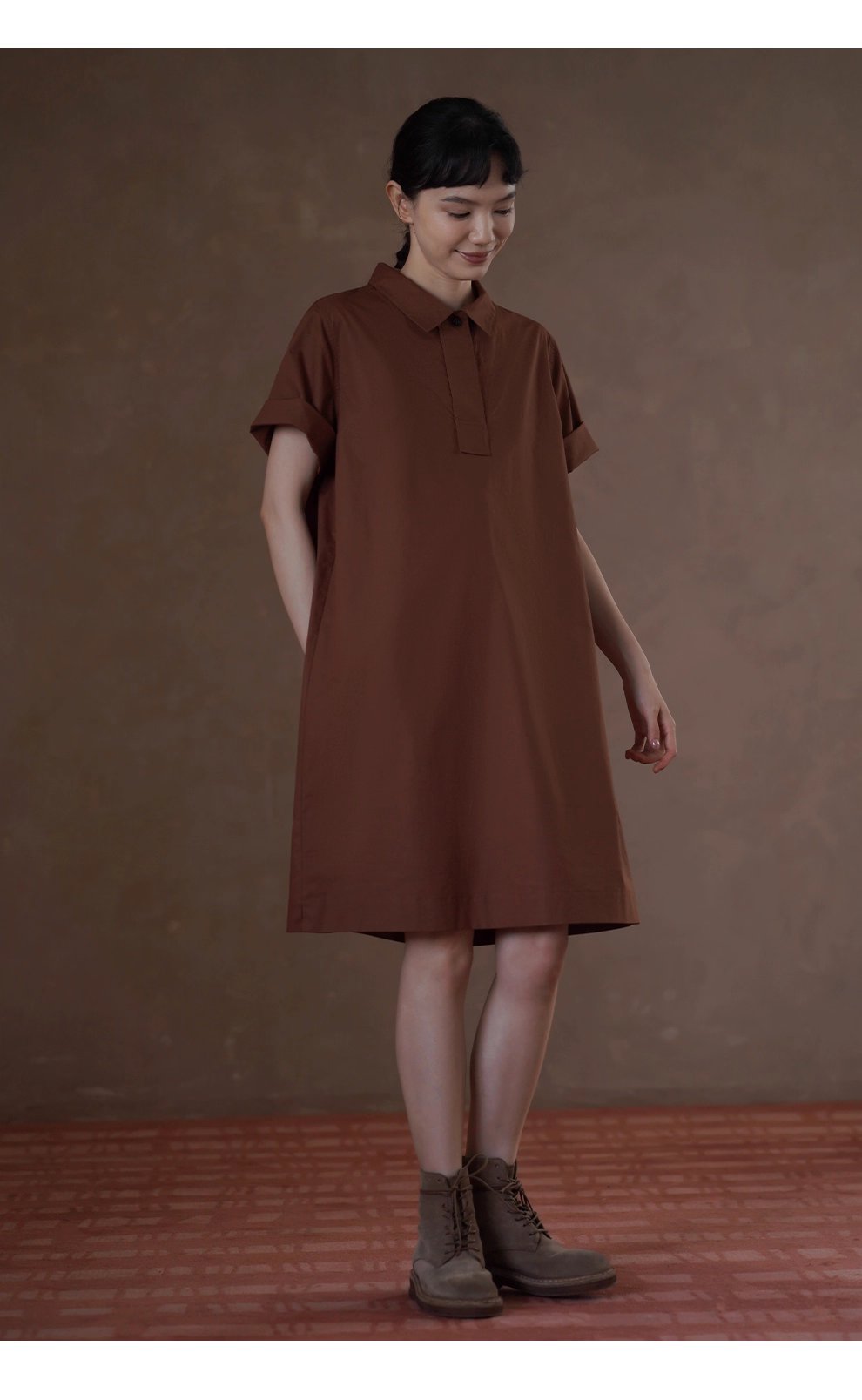 奶柿西達襯衫裙100棉挺括寬鬆顯瘦Polo短袖小個子洋裝