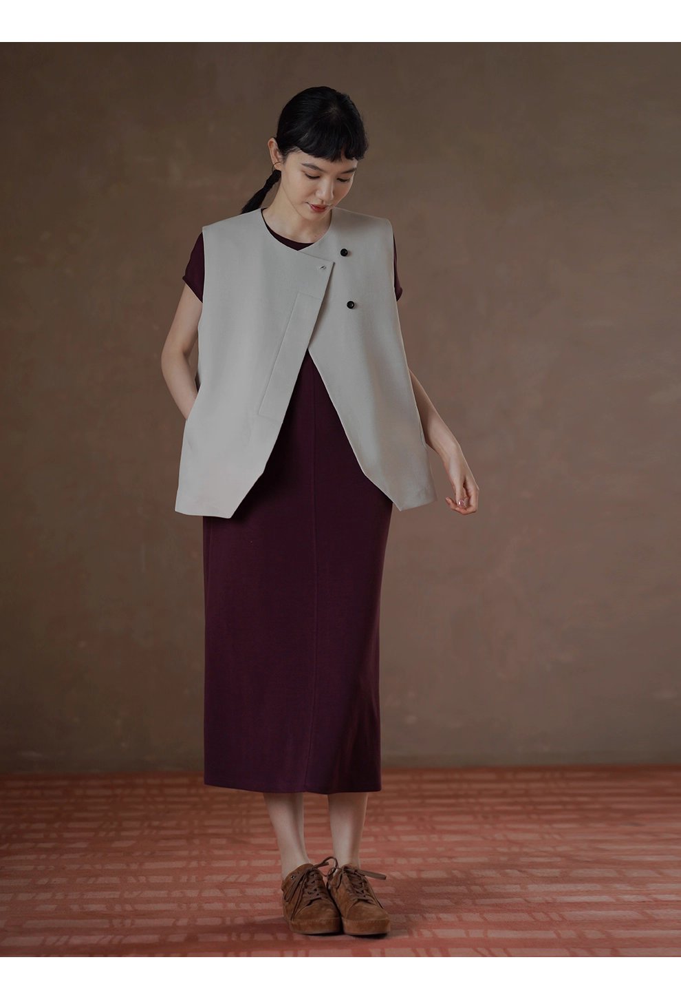 桑葚莊園超正顯白軟糯空氣感圓領直筒顯瘦寬鬆長洋裝