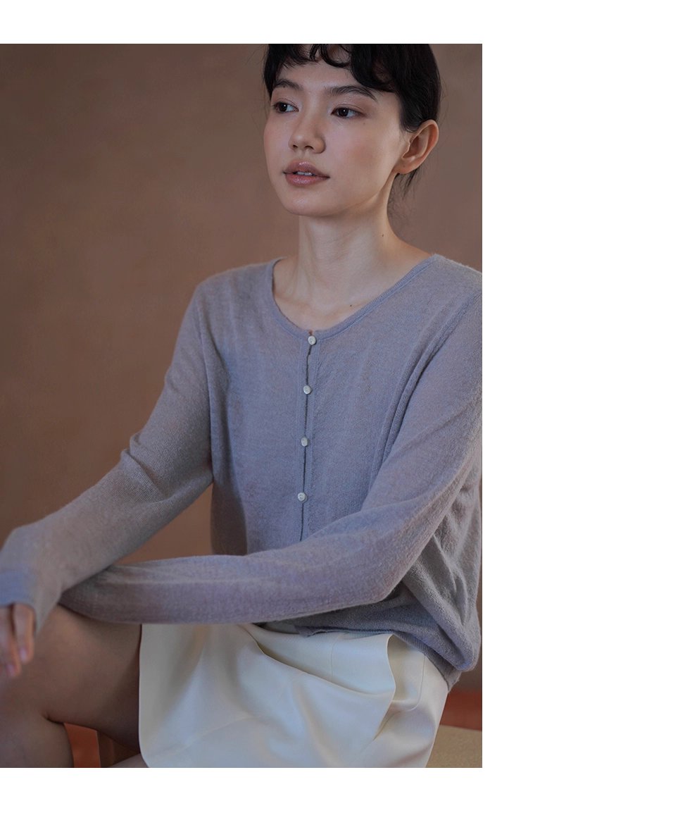 淡香薰衣草針織軟糯細膩綿羊羊駝毛混紡紗線薄款開襟衫