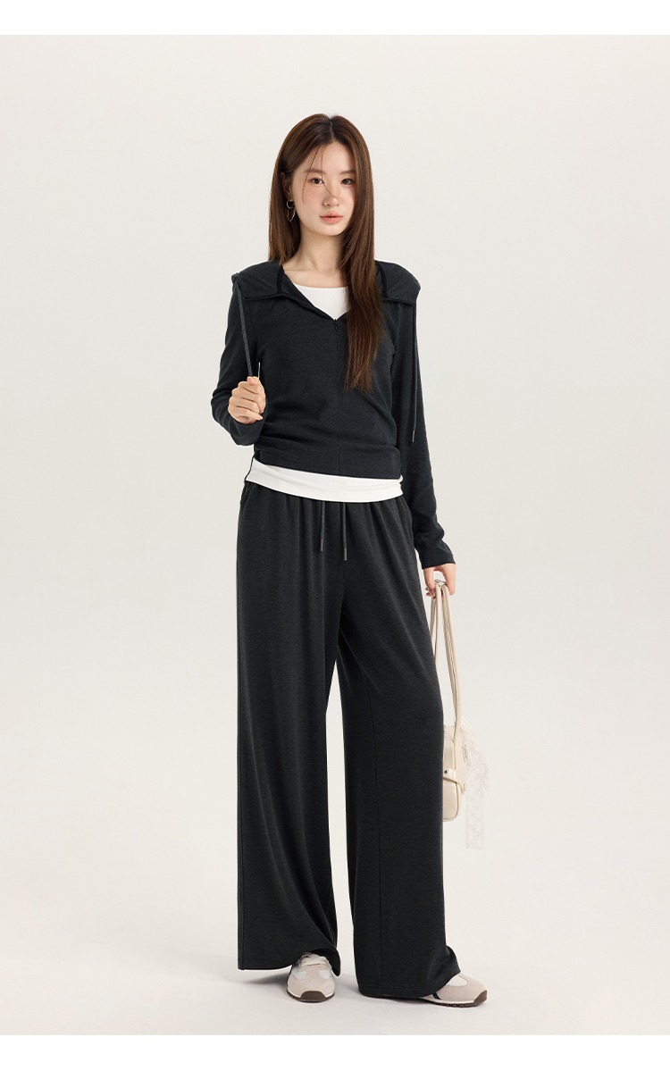 大尺碼新款兩件連帽T恤女寬鬆闊腿褲休閒時尚套裝