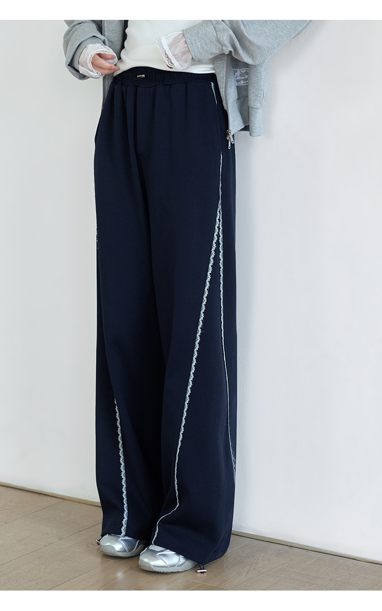 鬆緊腰直筒寬褲新款運動休閒衛褲大尺碼女胖mm秋季褲子