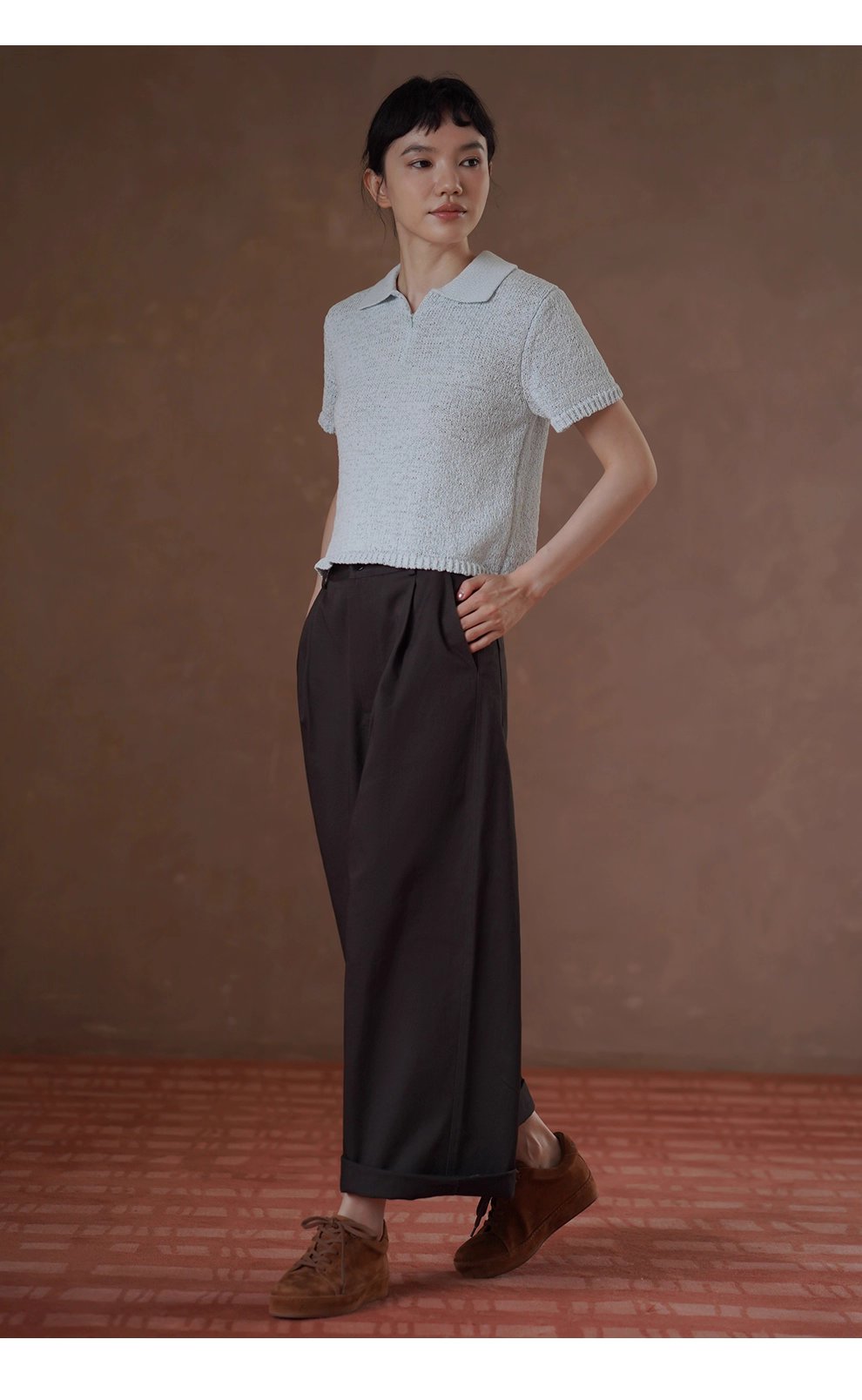 深幽雪松咖長褲寬鬆遮肉高腰顯瘦不挑人挺括100棉闊腿褲