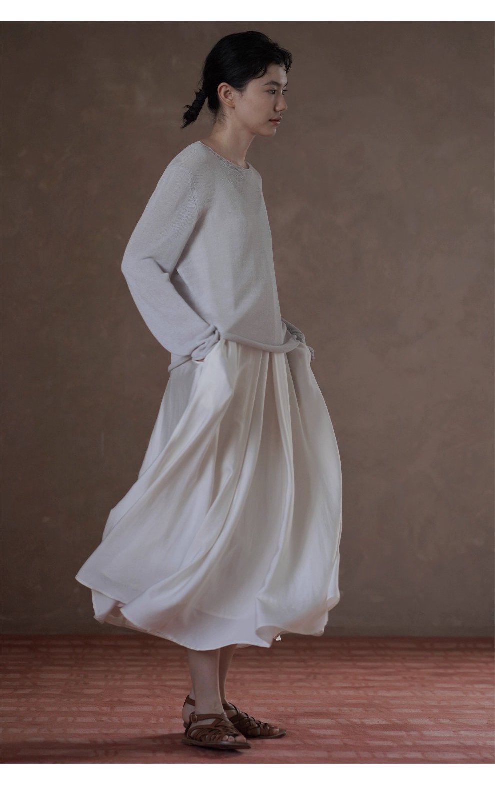 薄霧慵懶編織感元寶針織罩衫一字領寬鬆顯瘦長袖上衣女