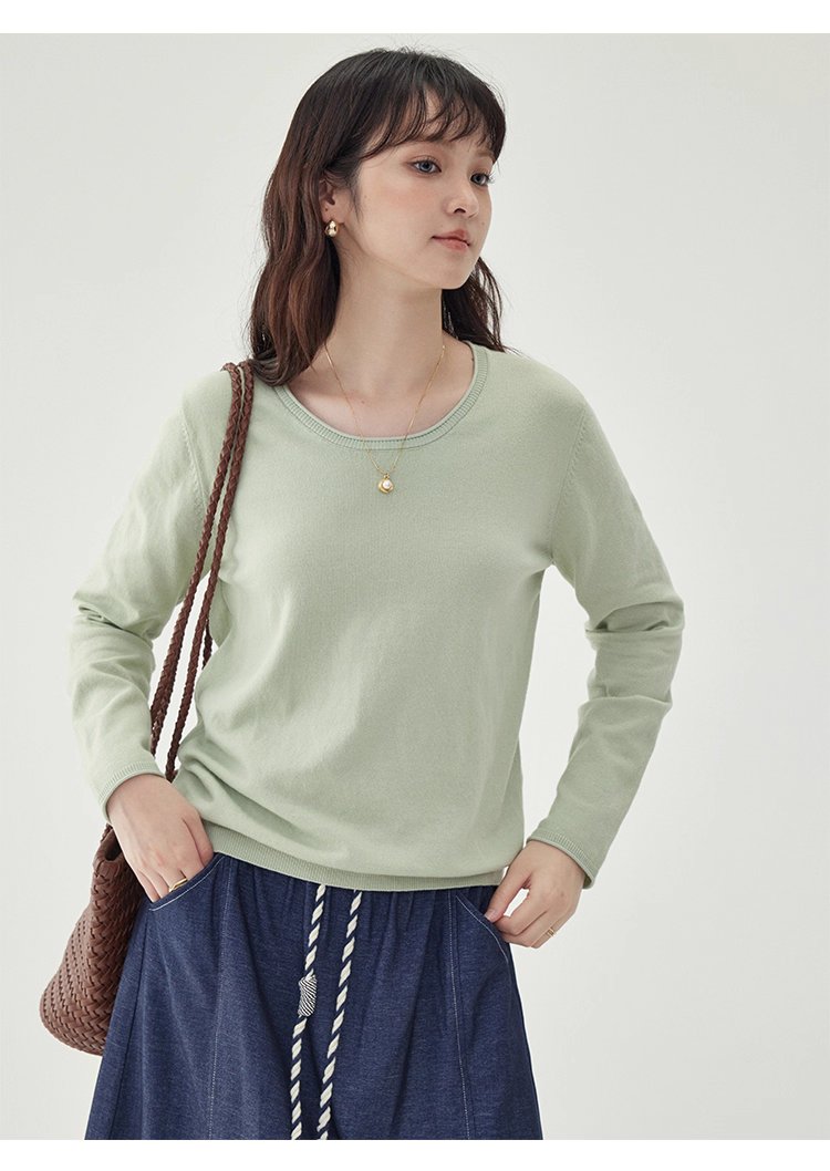 韓系純色毛衣長袖針織衫女秋季新款圓領純棉上衣