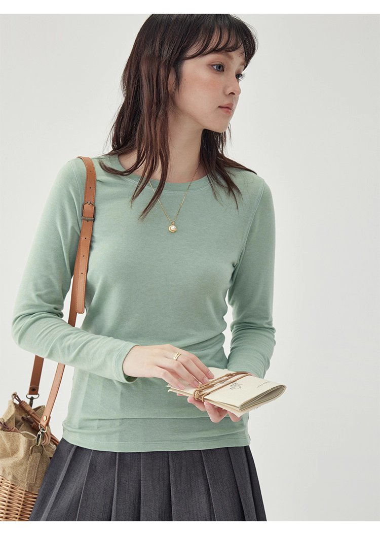 長袖修身薄款羊毛T恤女25秋季新款內搭上衣