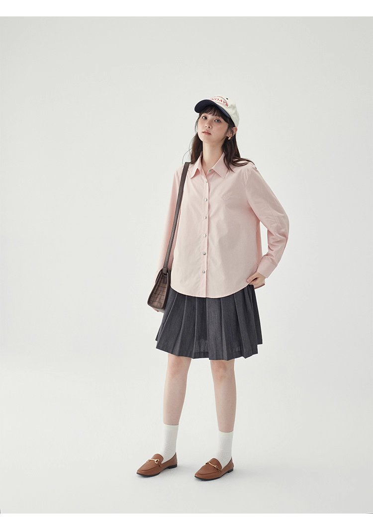 單排扣寬鬆繡襯衫女秋季新款慵懶長袖上衣