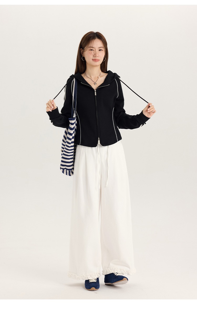 大尺碼胖mm美式黑色連帽衛衣外套2025新款休閒拉鍊上衣