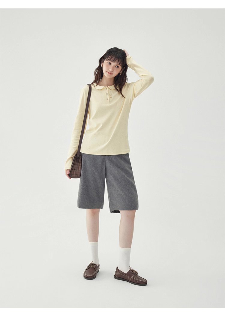 彩點小翻領長袖T恤女秋季新款時尚百搭上衣