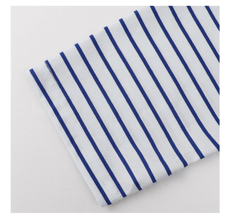 拼接翻領藍條紋長袖T恤女秋季新款寬鬆純棉上衣