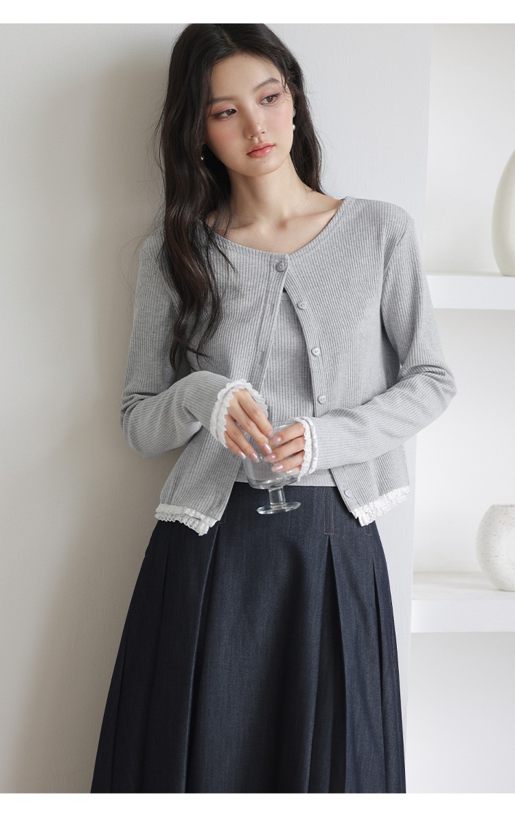 大尺碼灰色針織衫女吊帶背心初秋穿搭氣質套裝兩件式上衣