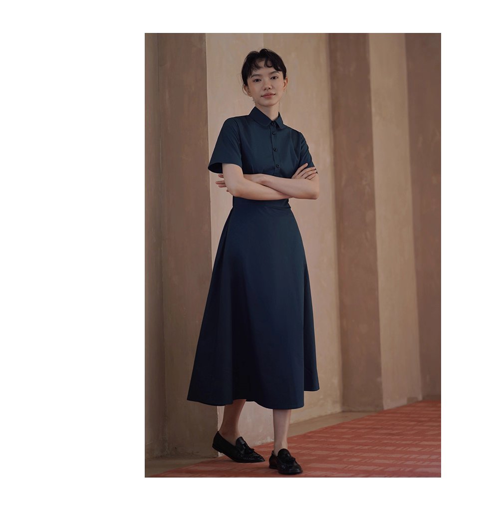 完美日常簡約通勤收腰大裙擺顯瘦遮肉梨形襯衫洋裝女