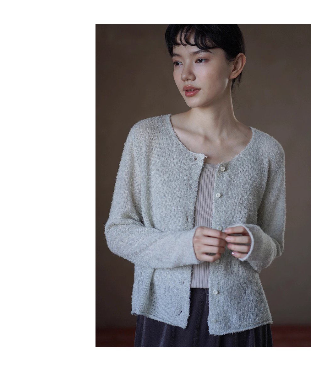 精巧小銀魚針織重磅綿羊毛桑蠶絲混紡捲邊通勤毛衣外套