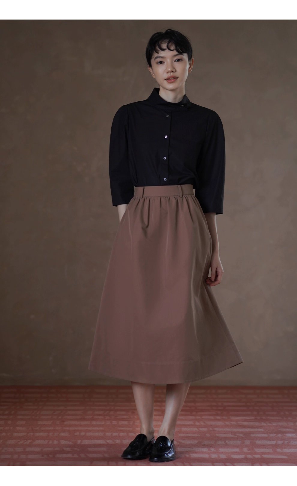 立裁版型挺括親膚萊賽爾棉上衣立領半袖通勤顯瘦襯衫女