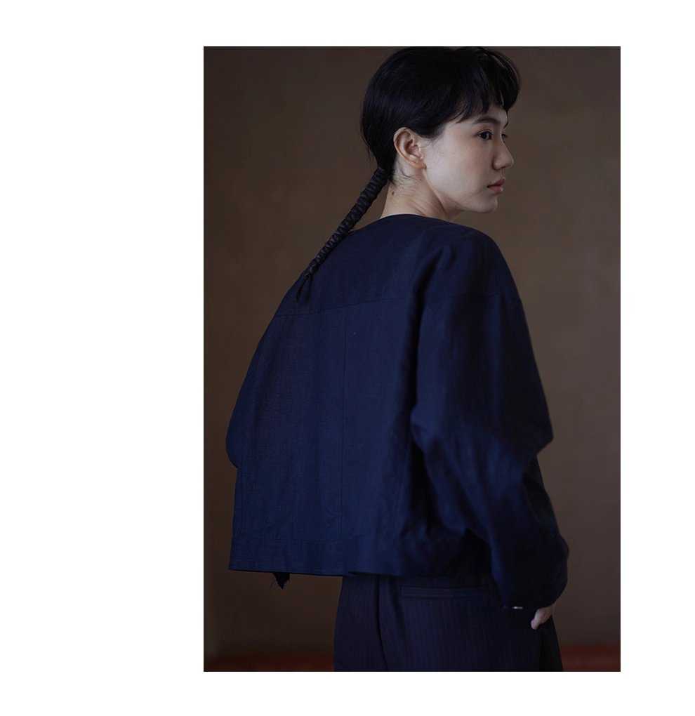 輕工裝挺括透氣苧麻棉寬鬆箱型短長袖顯瘦通勤外套女