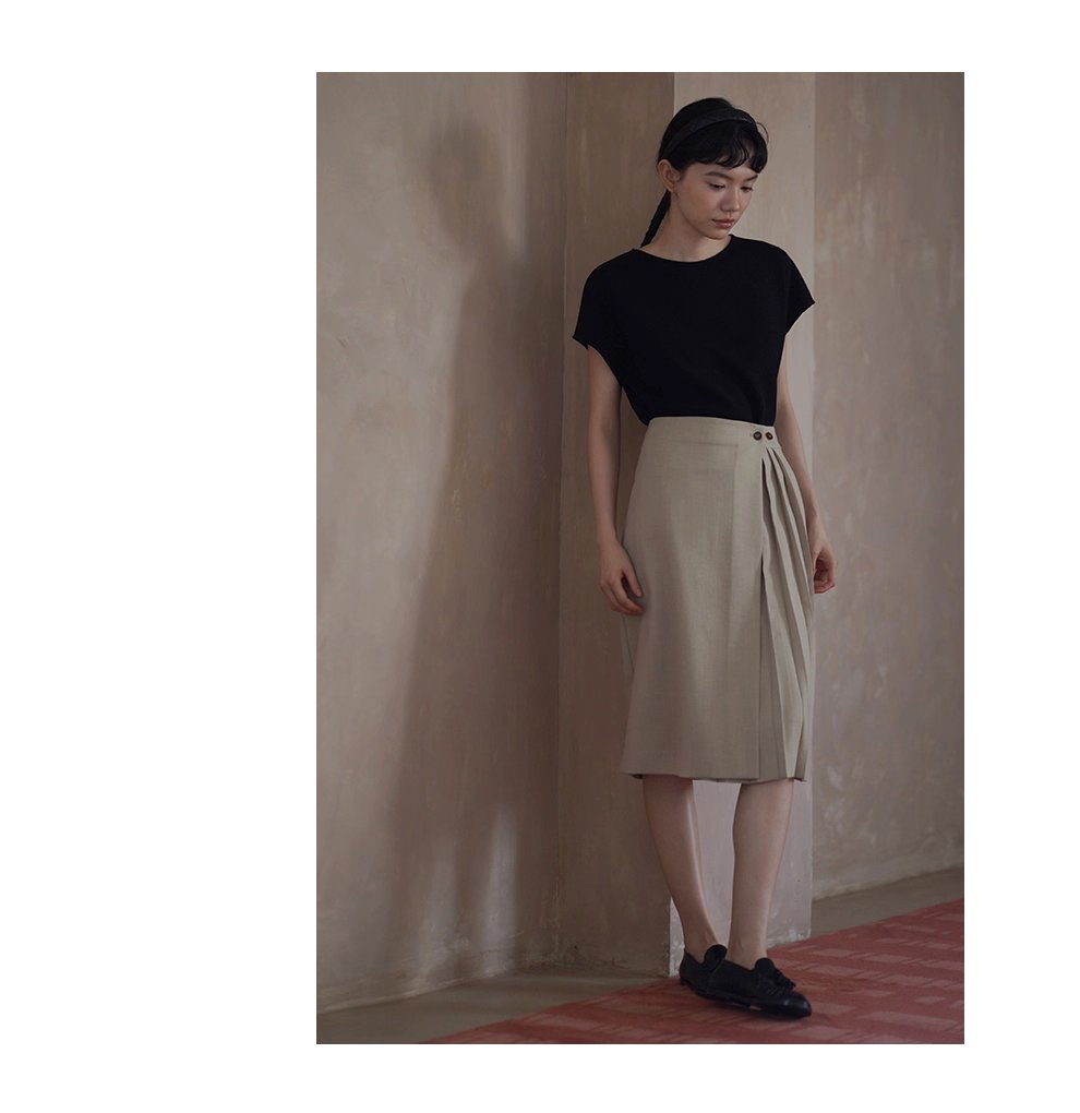 法式通勤一片圍裹式寬鬆直筒高腰不對稱壓褶顯瘦半身裙