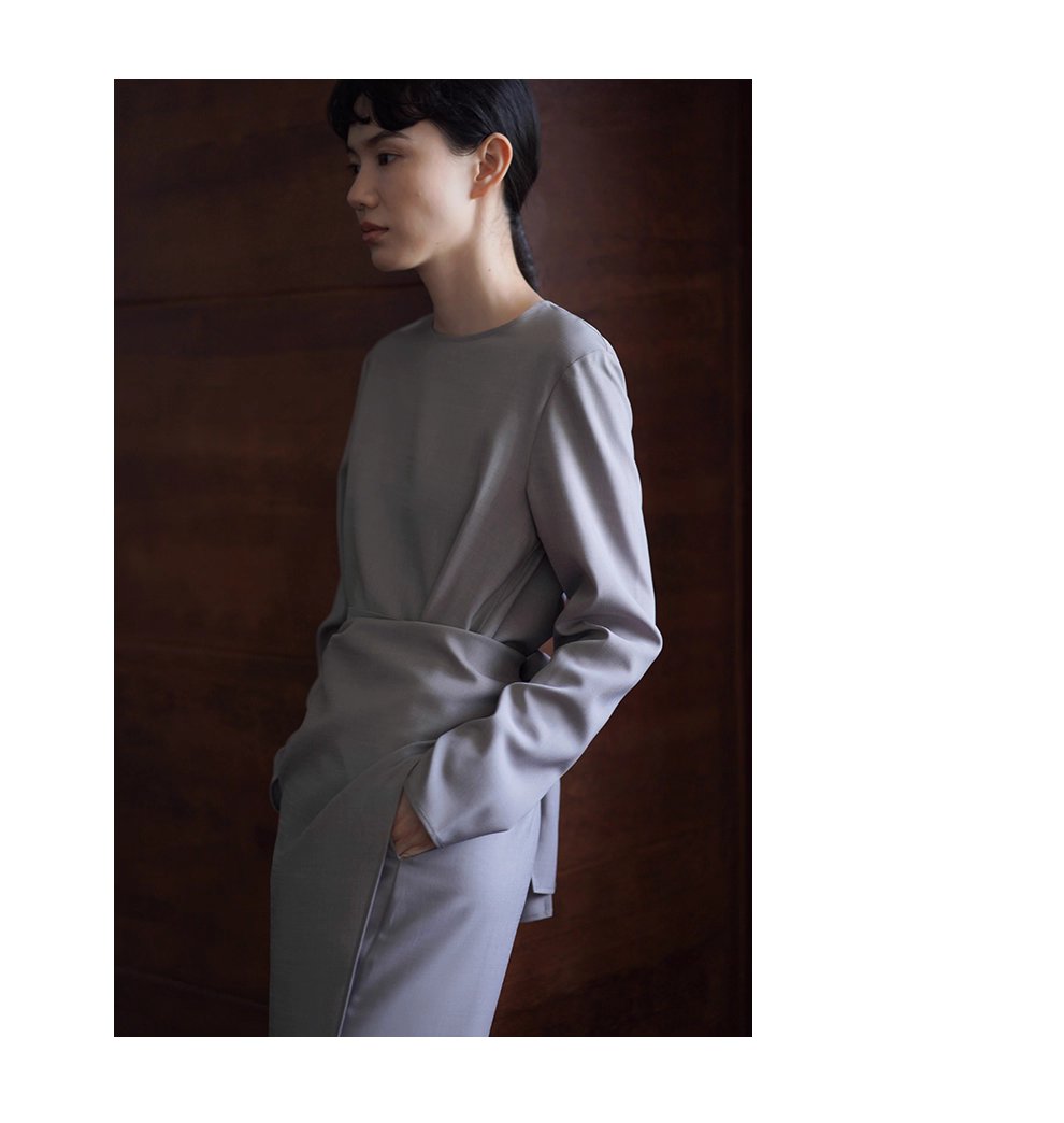 優雅認證高品質TR料簡約圍裹式綁帶收腰長顯瘦洋裝